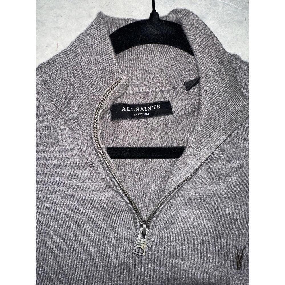 All Saints Wool Quarter Zip, Men’s M, Dark Gray Long Sleeve